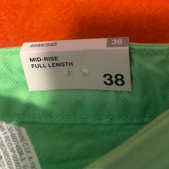 Zara neon green wide leg mid-rise full length jeans NWT - Picture 5 of 9